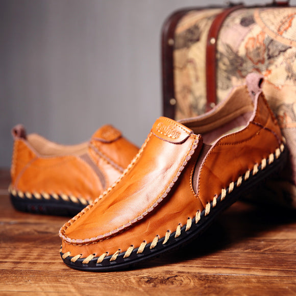 Invomall Men's Handmade Leather Loafers Moccasins