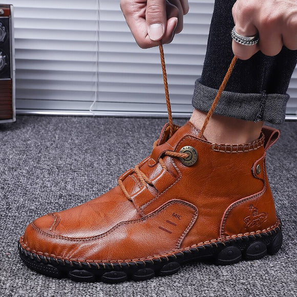 Invomall Autumn Winter Men's Ankle Leather Boots