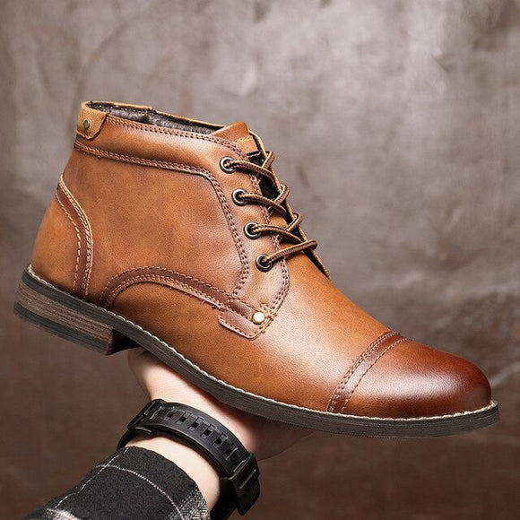 Invomall Men's New Arrival Fashion Vintage Leather Boots