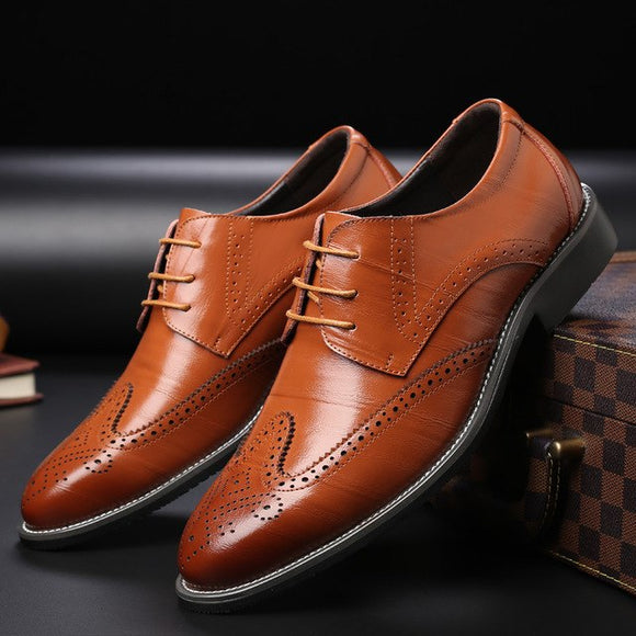 Invomall Men's Business Leather Brogue Shoes