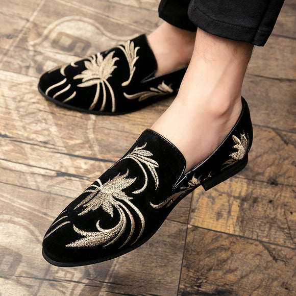 Fashion Suede Leather Embroidery Loafers