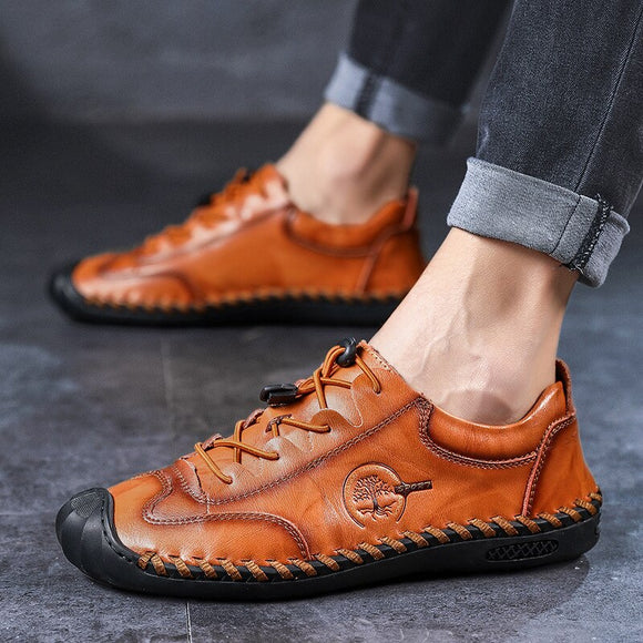 Invomall Men's Hand Stitching Casual Leather Shoes