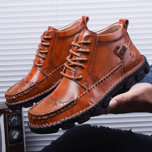 Invomall Men's Vintage Leather Ankle Boots