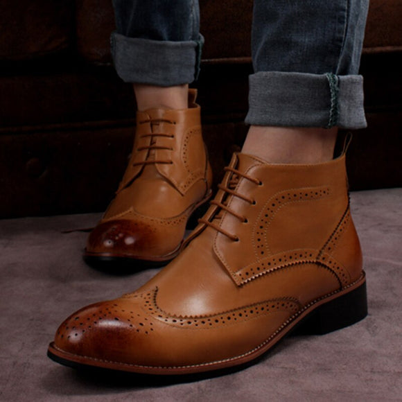 Invomall Men's Autumn Winter Leather Bullock Ankle Boots