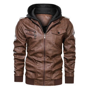 Invomall Men's Motorcycle Leather Hooded Jacket