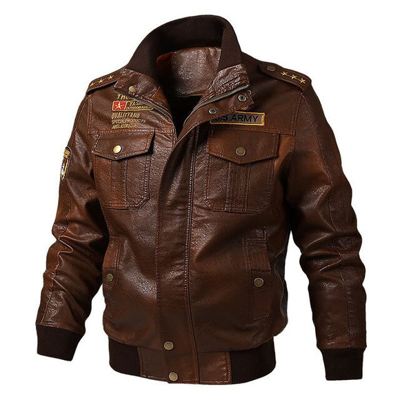 Invomall Men's Military Tactical Leather Jacket