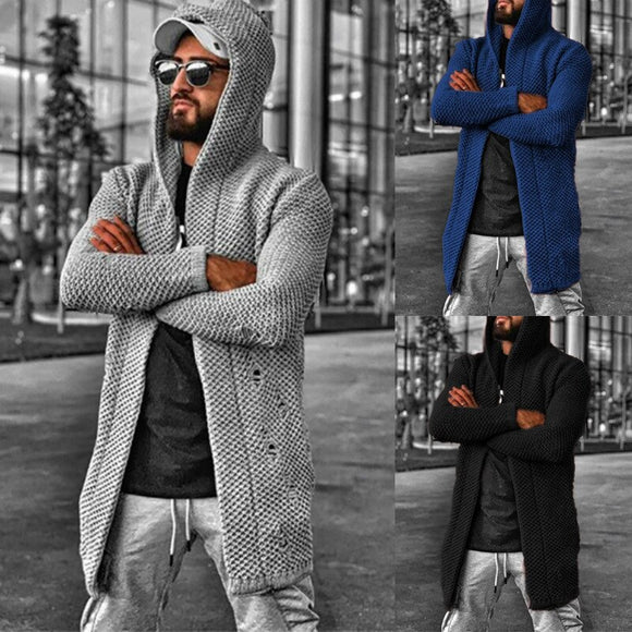 Invomall Men's Knitted Hooded Cardigan Sweaters