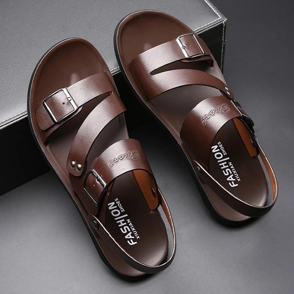 Fashion Solid Color Leather Men Sandals