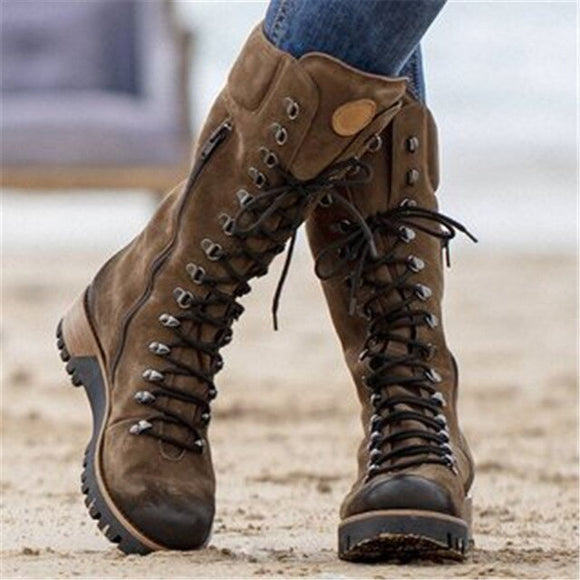 Invomall Ladies Steampunk Retro Leather Buckle Boots