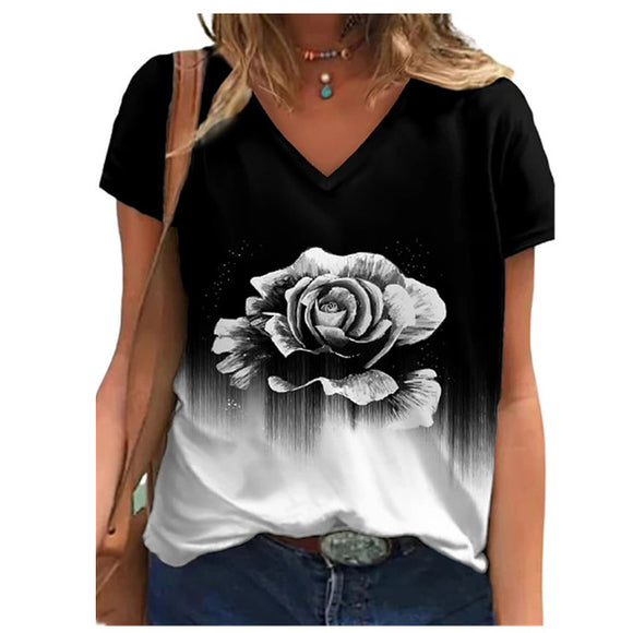 Women 3D Flower Print T Shirt