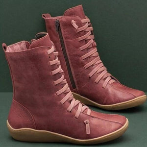 Invomall New Women's Vintage Leather Ankle Boots