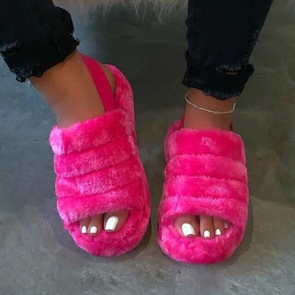 Invomall Ladies New Style Fur Sandals