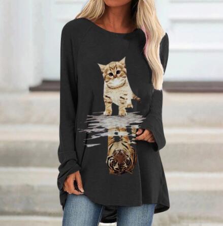 Invomall Women's Cat Print Tops Shirt
