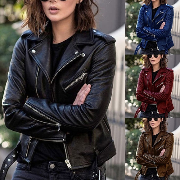 Women's Fashion Zipper Leather Jacket