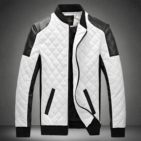 Invomall Men's Patchwork Leather Jackets