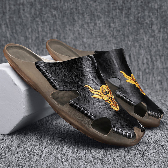 Summer Fashion Men Leather Slippers