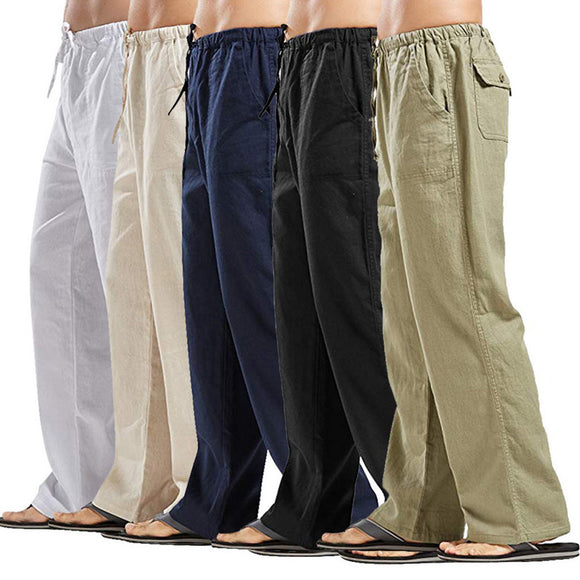 Solid Color Linen Multi-pocket Pants