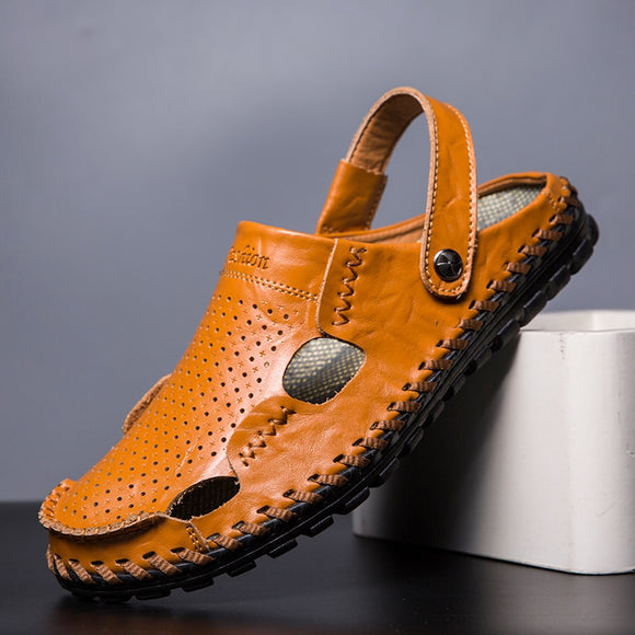 Invomall Men's Summer Genuine Leather Sandals
