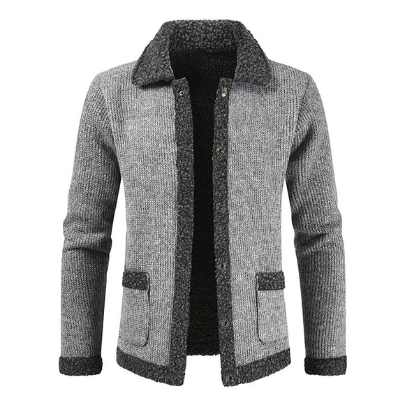Invomall Men's Patchwork Thick Warm Sweater Cardigan