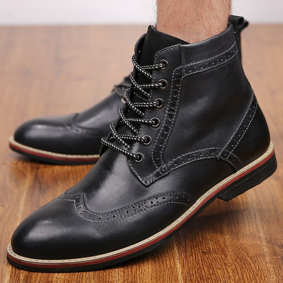 Invomall Top Quality Men's Genuine Leather Vintage Boots