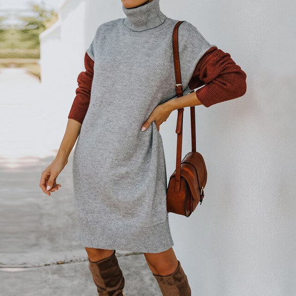 Turtleneck Knitted Dress Sweater