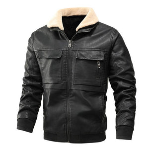 Invomall Men's Vintage Leather Jacket Fur Coat