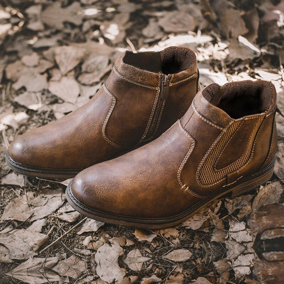 Invomall Autumn Winter Vintage Style Men's Short Chelsea Boot