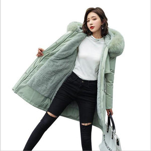 Long Hooded Fur Collar Thick Warm Jackets