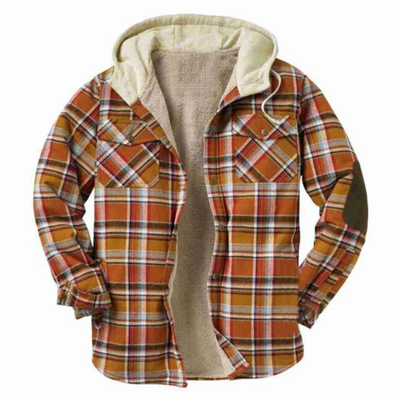 Winter Plaid Jacket Men's Fleece Coat