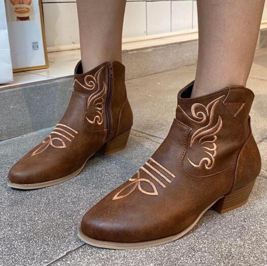 Invomall Ladies Mid Heel Zipper Ankle Boots