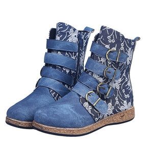 Women's Retro Printed Zipper Ankle Boots