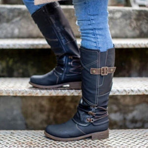Ladies Platform Leather Mid-Calf Boots