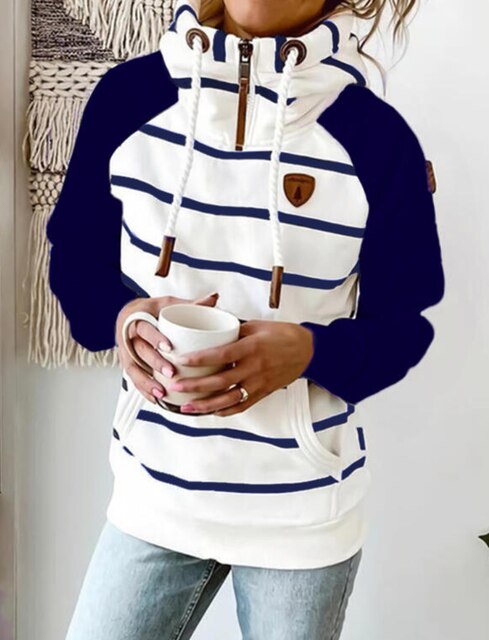 Invomall Women's Striped Hooded Vintage Sweatshirt
