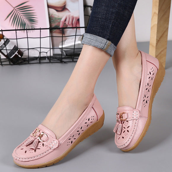 Genuine Leather Hollow Out Flats Shoes