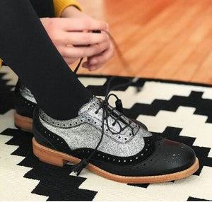 Invomall Ladies Handmade Patchwork Oxfords Shoes