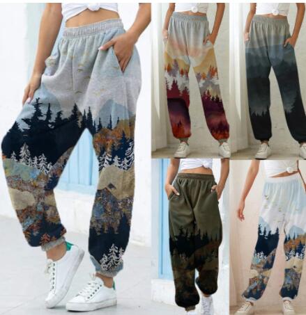 Invomall Women Mountain Print Streetwear Pants
