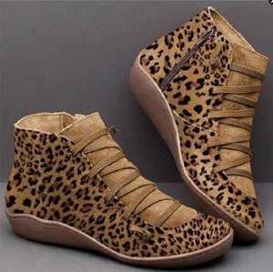 Invomall Women's Retro Leopard Print Ankle Boots