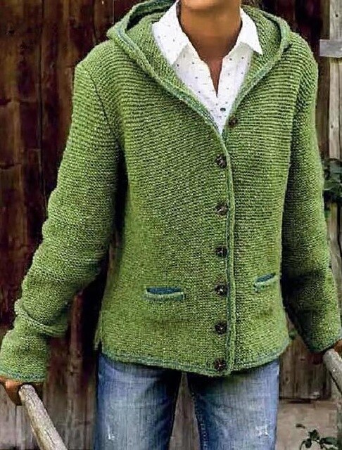 Invomall Ladies Hooded Knitted Cardigan Sweater Outerwear