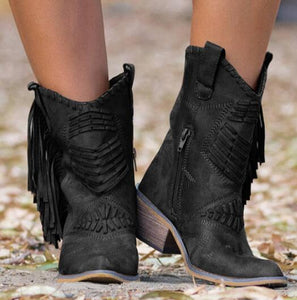 Invomall Women Tassel Zip Mid-calf Boots