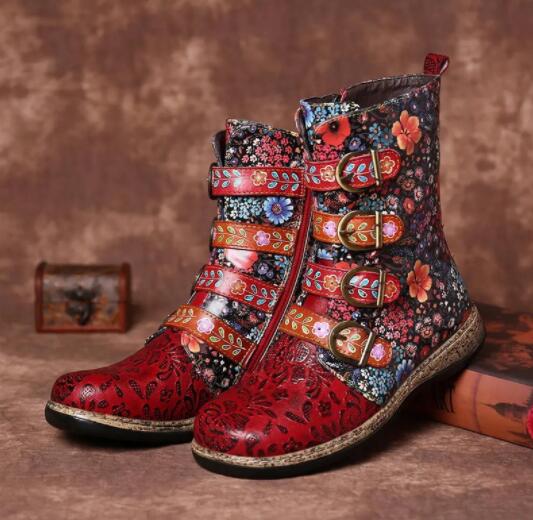 Invomall Women's Retro Printed Bohemian Boots