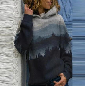 Invomall Women's Casual Mountain Print Sweatshirts