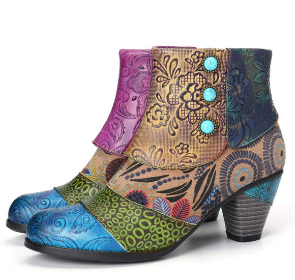Invomall Ladies Autumn Fashion Printed Ankle Boots