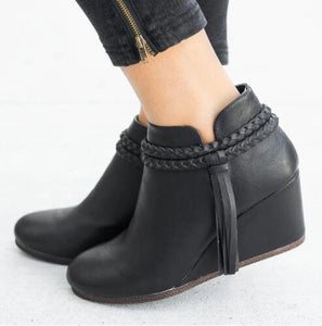 Invomall Women's Zipper Ankle Wedges Boots