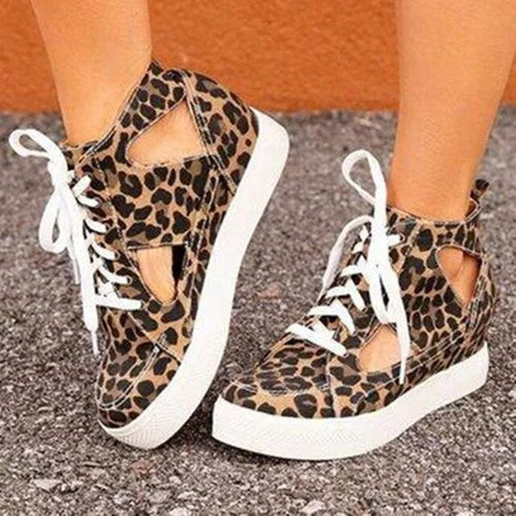 Invomall Women's Leopard Print Wedge Sneaker