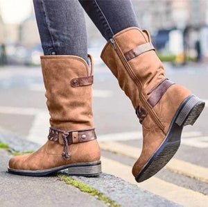 Invomall Women's Handmade Retro Leather Boots