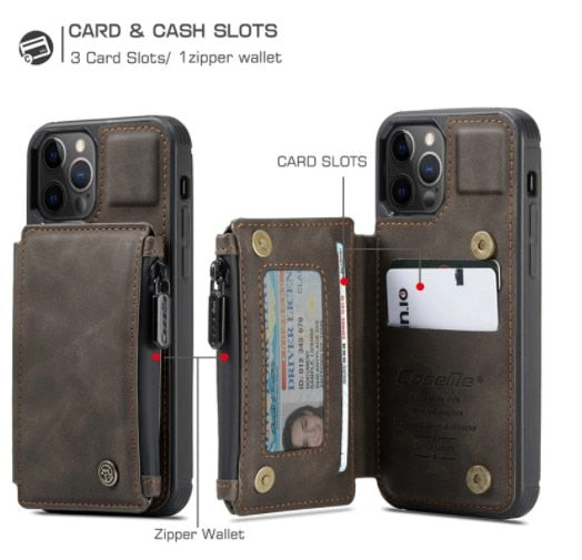 Invomall Zipper Wallet Pocket Back Case For iPhone 12 Pro Max 11 Pro SE 2020