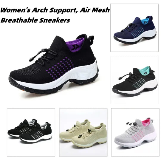 Women's Arch Support, Air Mesh Breathable Sneakers, Lightweight Running Athletic Comfortable Sneakers