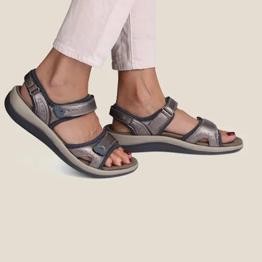 Women's Casual Comfortable Leather Arch Support Flat Open Toe Velcro Sandals