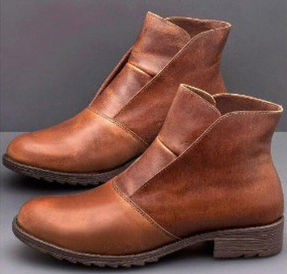 Invomall Ladies Gladiator Vintage Leather Ankle Boots