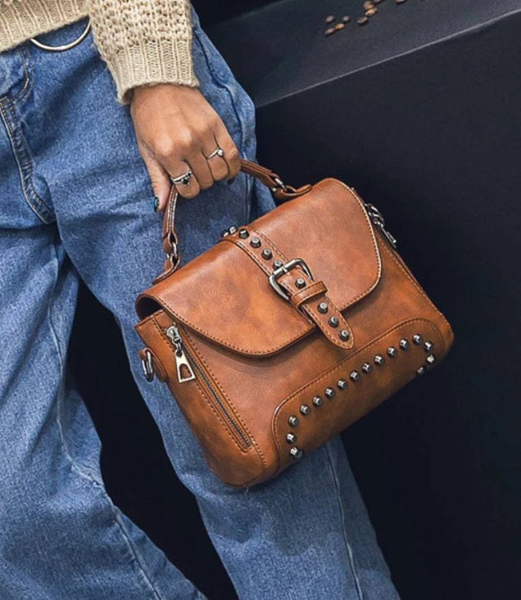 Invomall Women's Vintage Leather Rivet Handbags